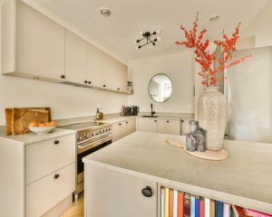 marble countertop in a white kitchen