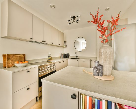 marble countertop in a white kitchen